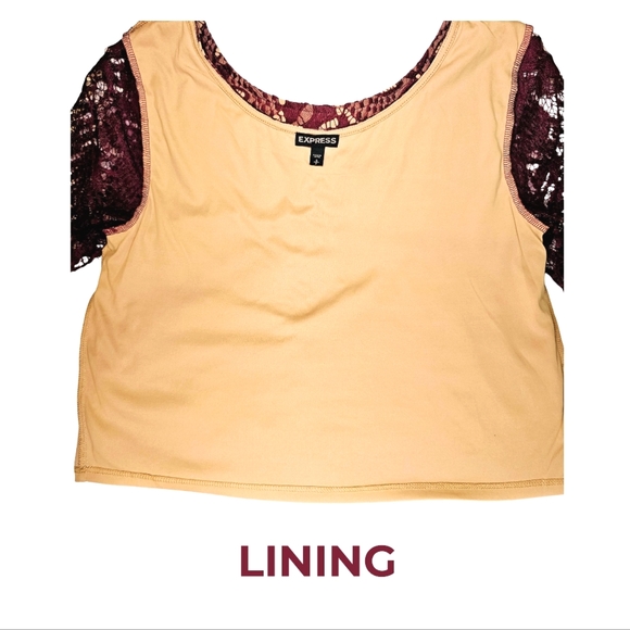 Express Wine Lace Overlay Lined Crop Top - Picture 3 of 9